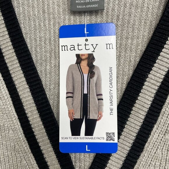 NEW Matty M Women's L Varsity Cardigan Sweater Gray Striped - Picture 7 of 8